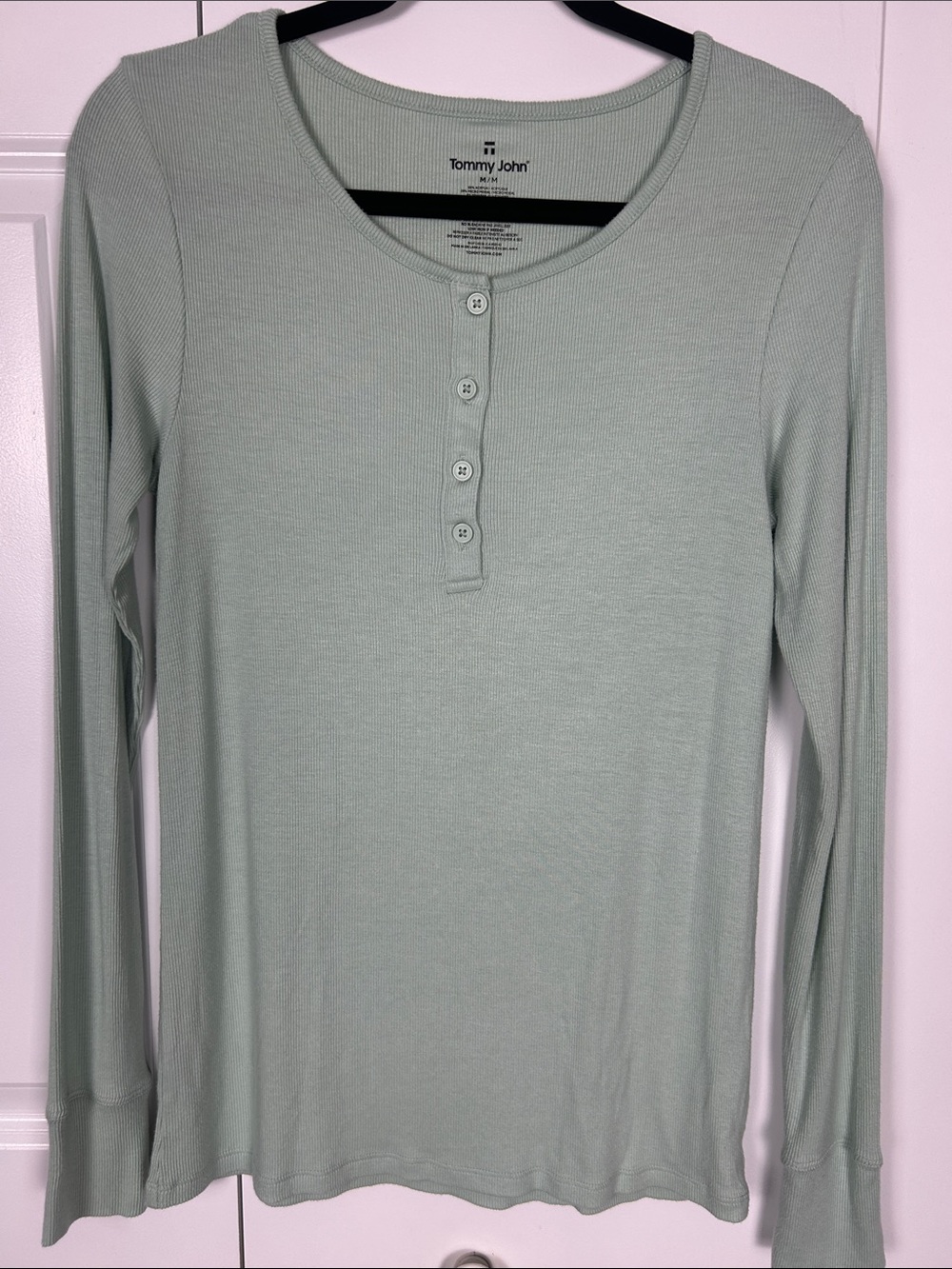 Tommy John Sage Green Long-Sleeve Ribbed Henley
